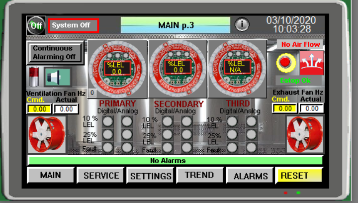 Extraction Booth Controller Screen Descriptions